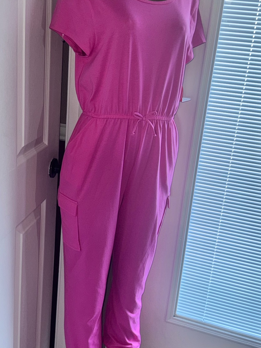 Women's Pink Short-Sleeve Cargo Jumpsuit